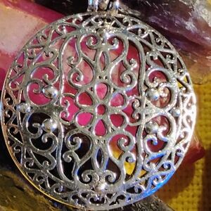 BIG, BOLD $ BEAUTIFUL , FILIGREE, SOLID, STERLING DOME PENDANT, 18-22 IN. CHAIN.